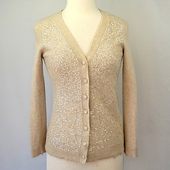 Talbots Lambswool/ Angora V-Neck Cardigan Beige Size Medium - Picture 4 of 13